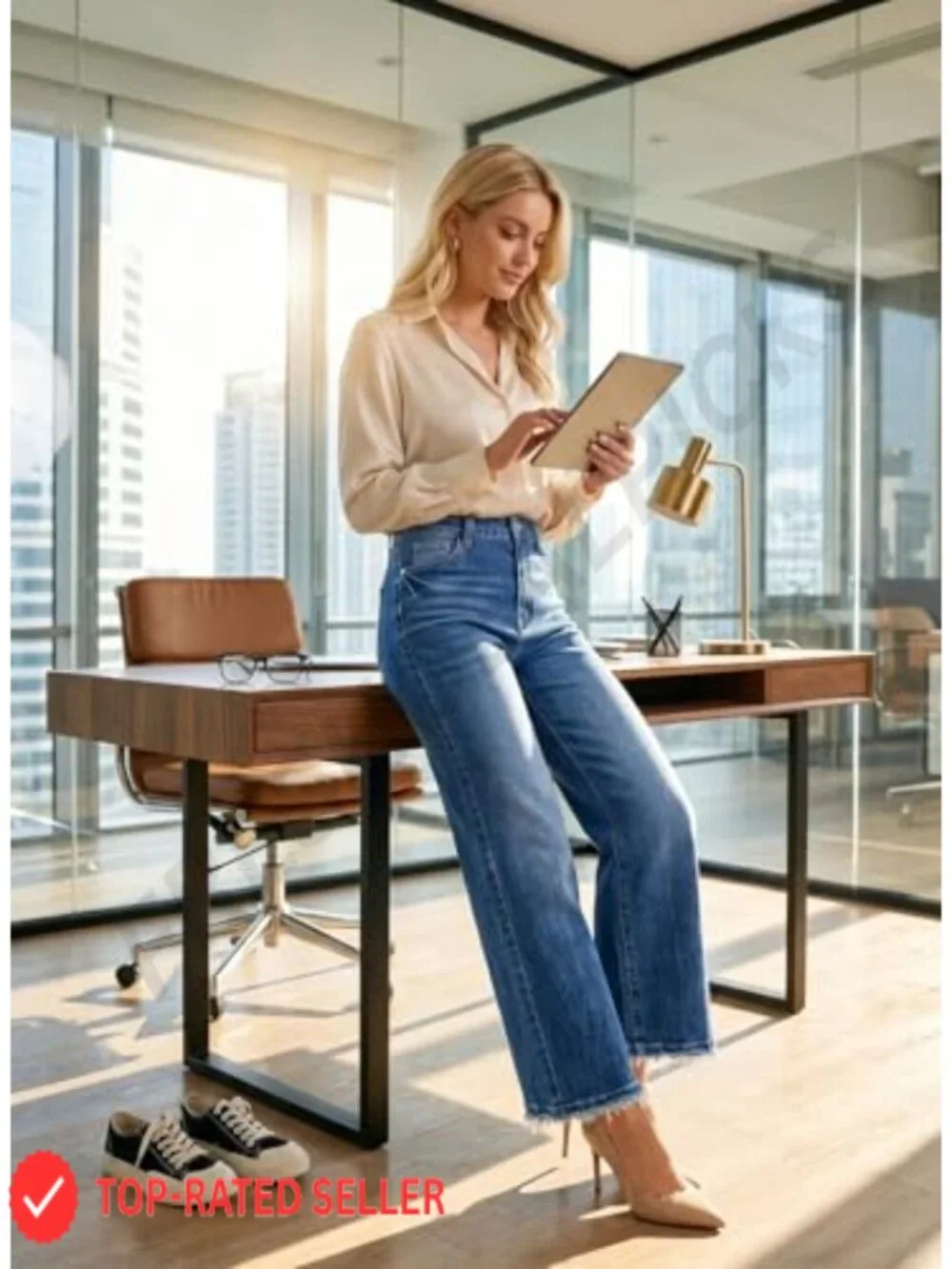 High Waisted Stretchy Flared Jeans Trendy Mineral Wash Raw Hem